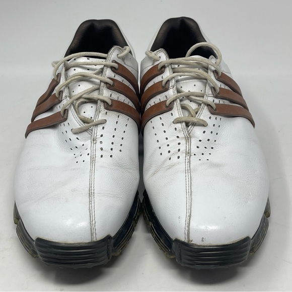 Adidas Tour 360 LTD Golf Shoes Mens 10.5 White Brown Leather Soft Spikes Lace Up - Picture 5 of 16